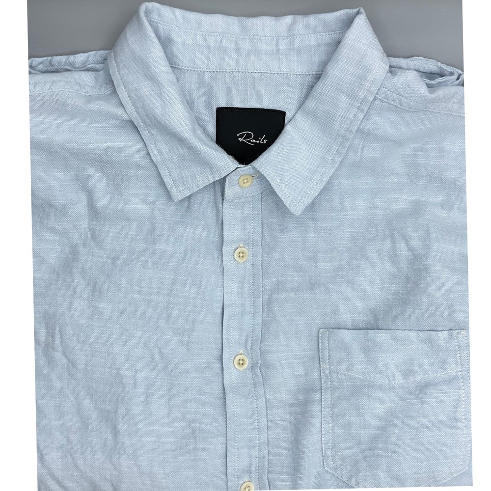 Rails Linen Blend Long Sleeve Button Down Shirt Mens XL Casual Pocket Light Blue - Picture 2 of 9